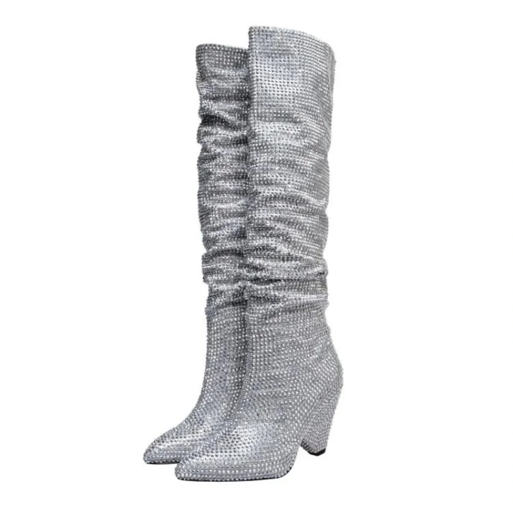 Rhinestone Pointed Heeled Boots - Picture 1 of 4